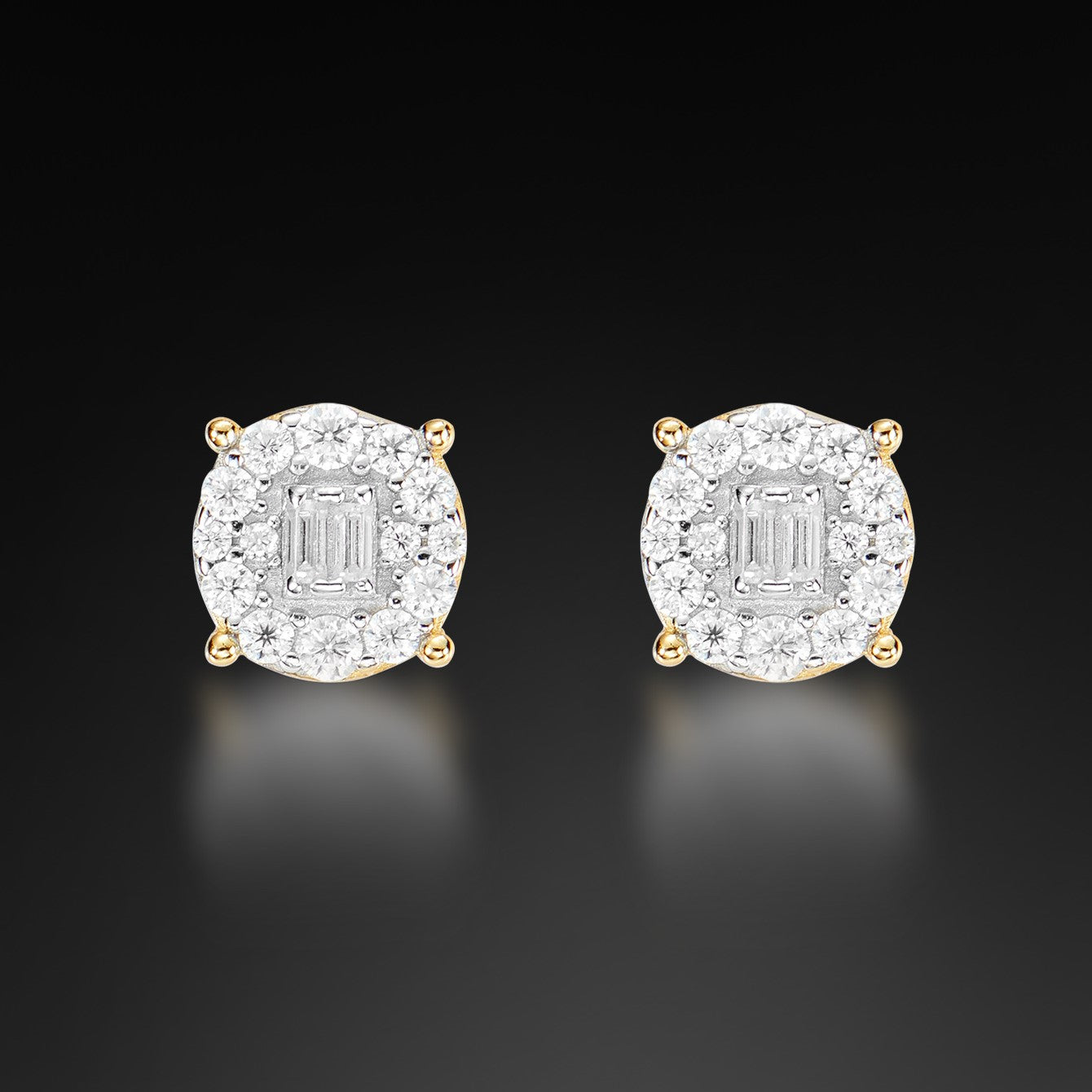 Moissanite Round Mix Square Stud Earring