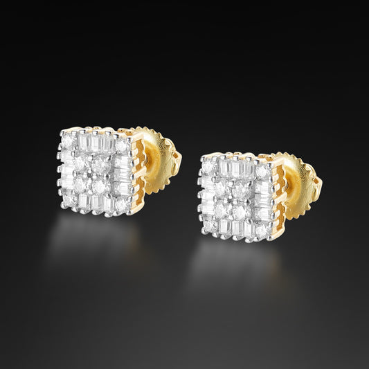 Moissanite Baguette Mix Round Square Stud Earring