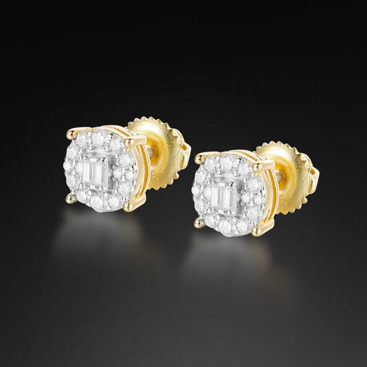 Moissanite Round Mix Square Stud Earring