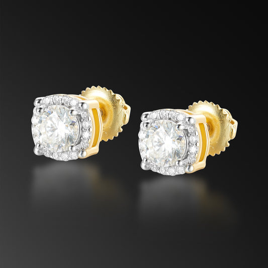 Moissanite Halo Round Stud Earring