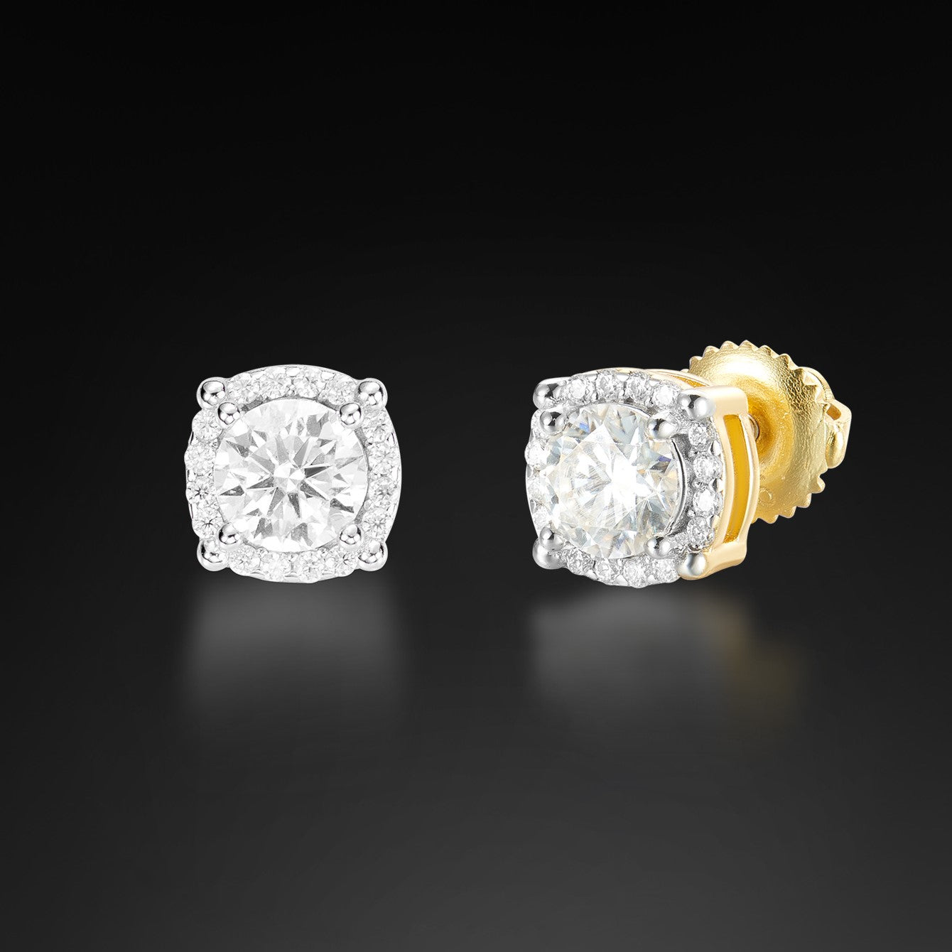 Moissanite Halo Round Stud Earring