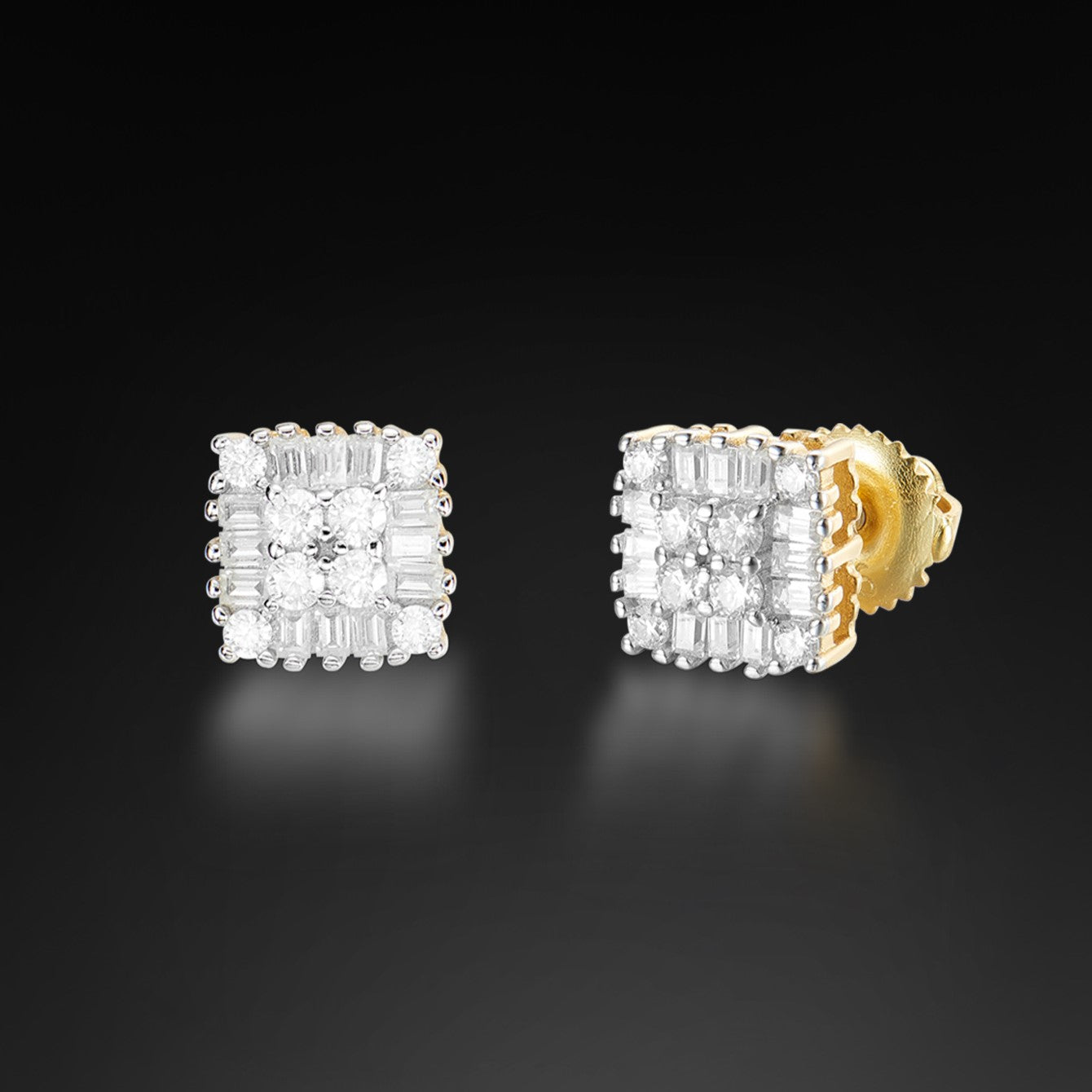 Moissanite Baguette Mix Round Square Stud Earring