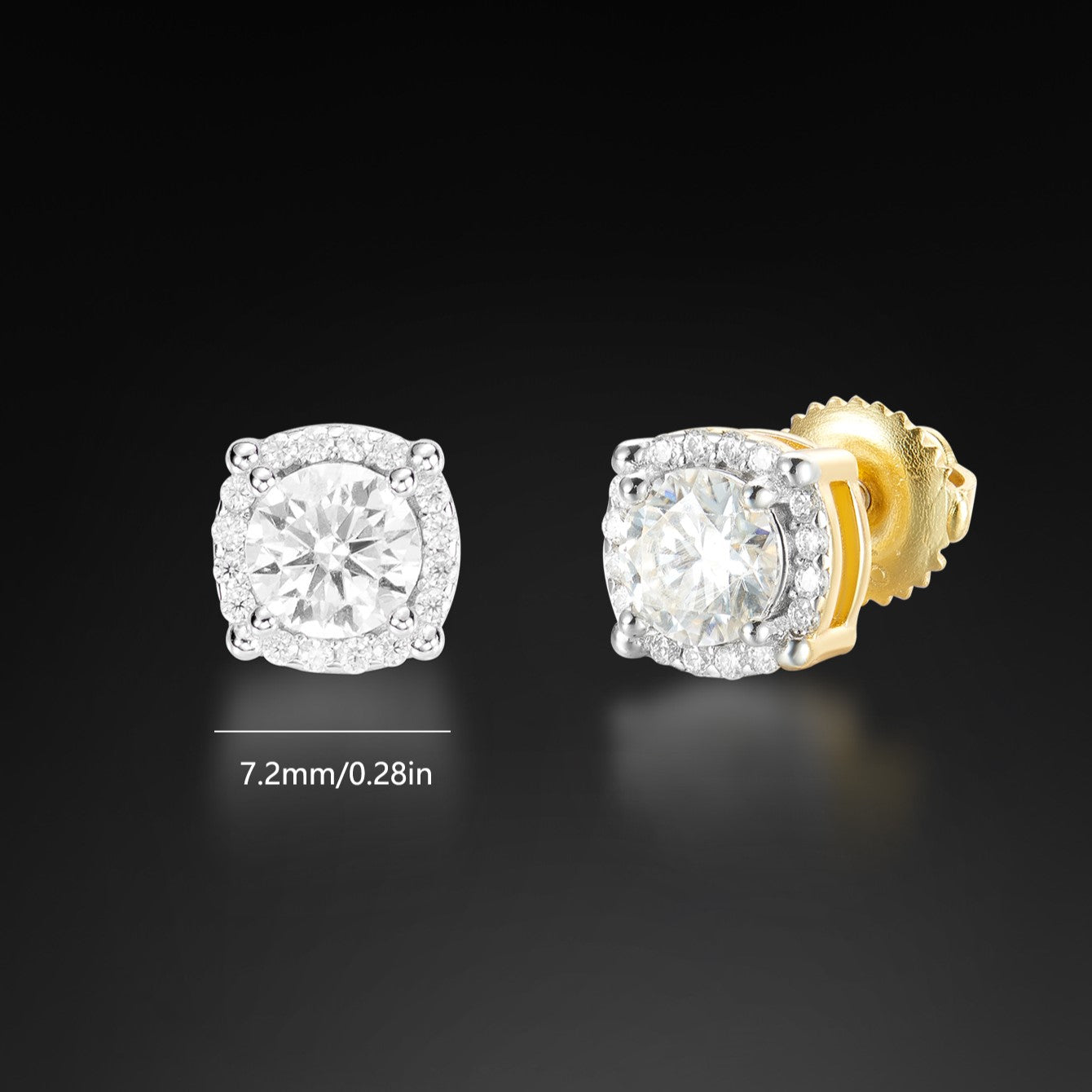 Moissanite Halo Round Stud Earring