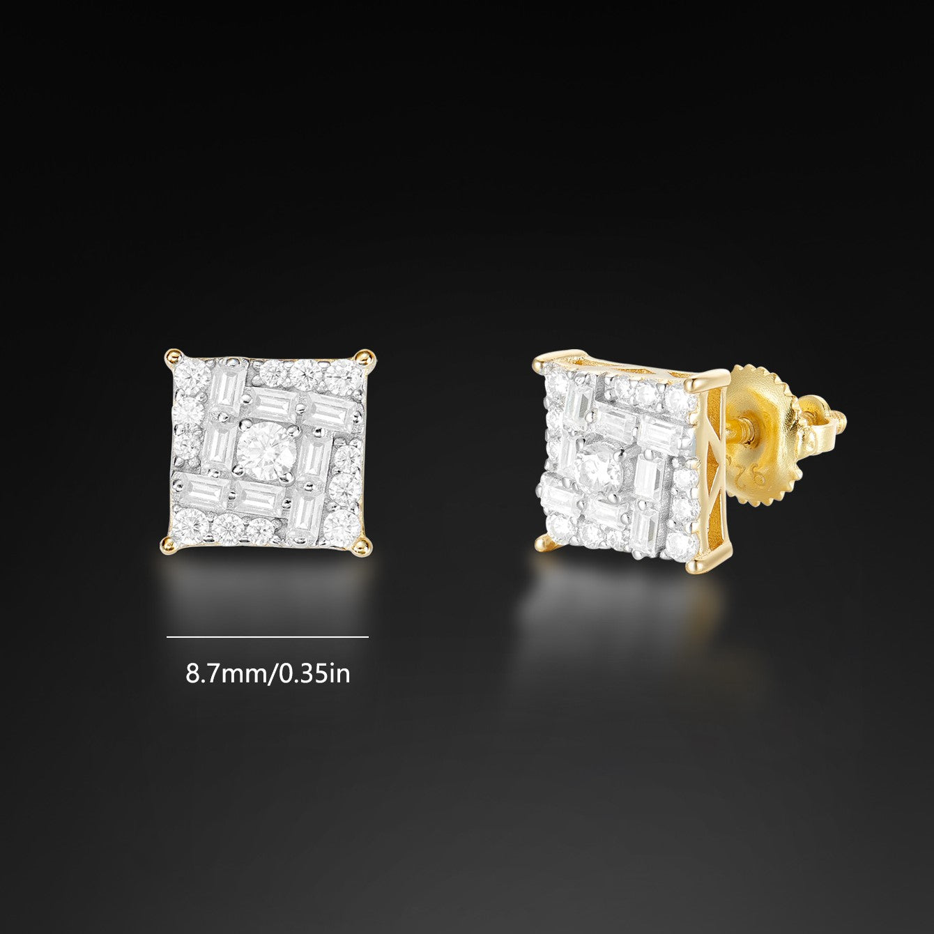Moissanite Baguette Square Stud Earring