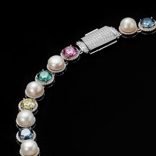 S925 Mix Color Moissanite Pear Tennis Chian