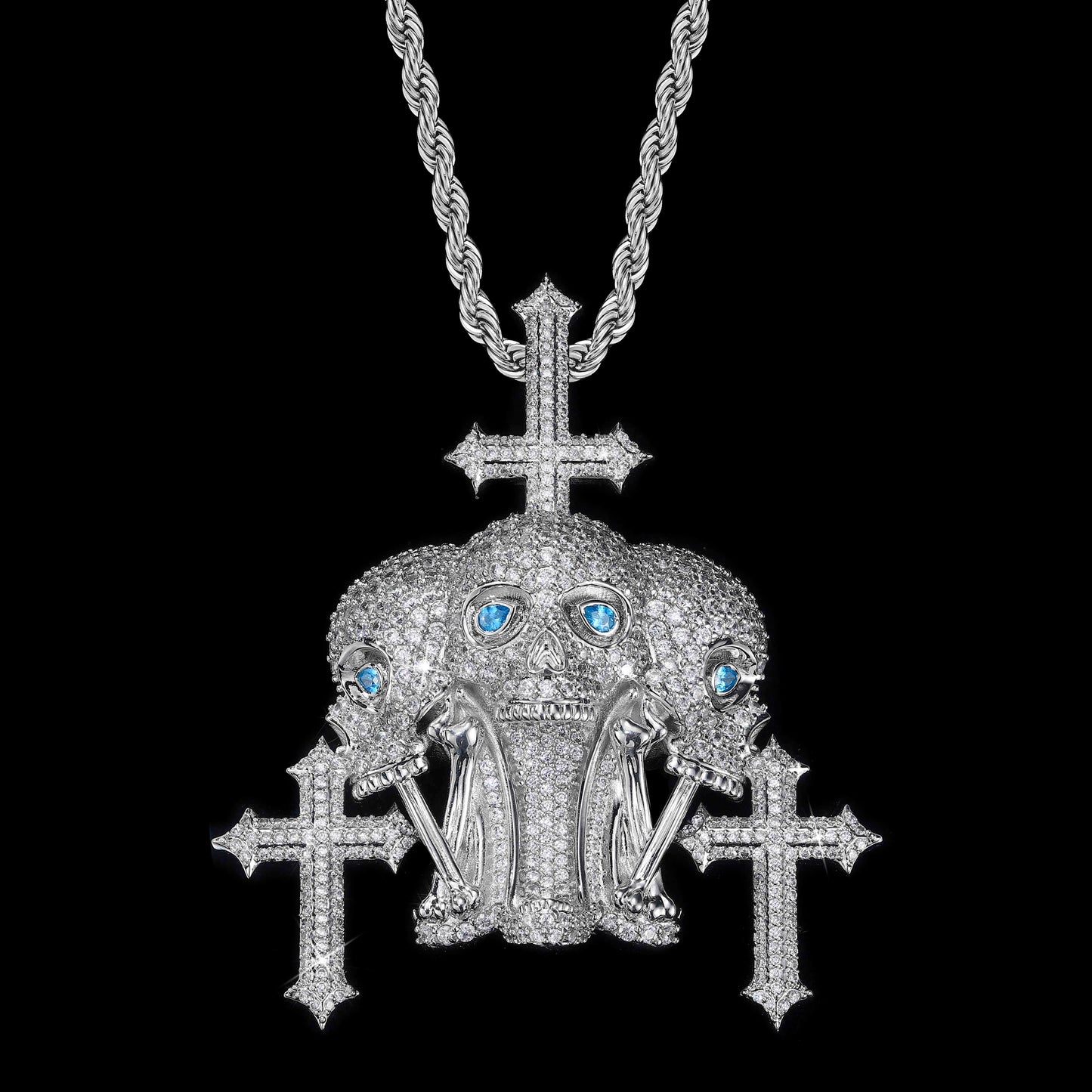 Iced Crossed Skulls Pendant