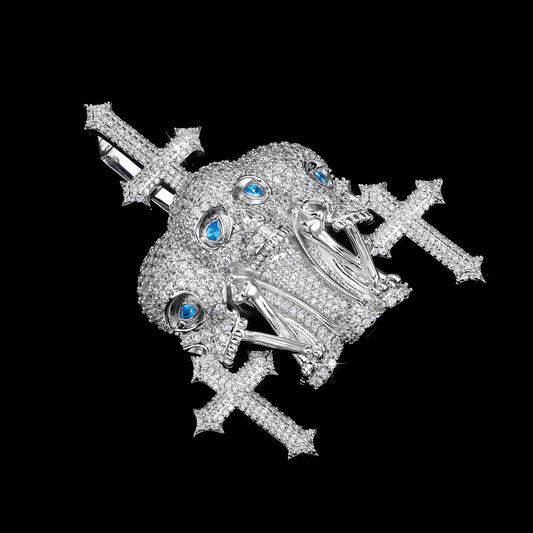 Iced Crossed Skulls Pendant