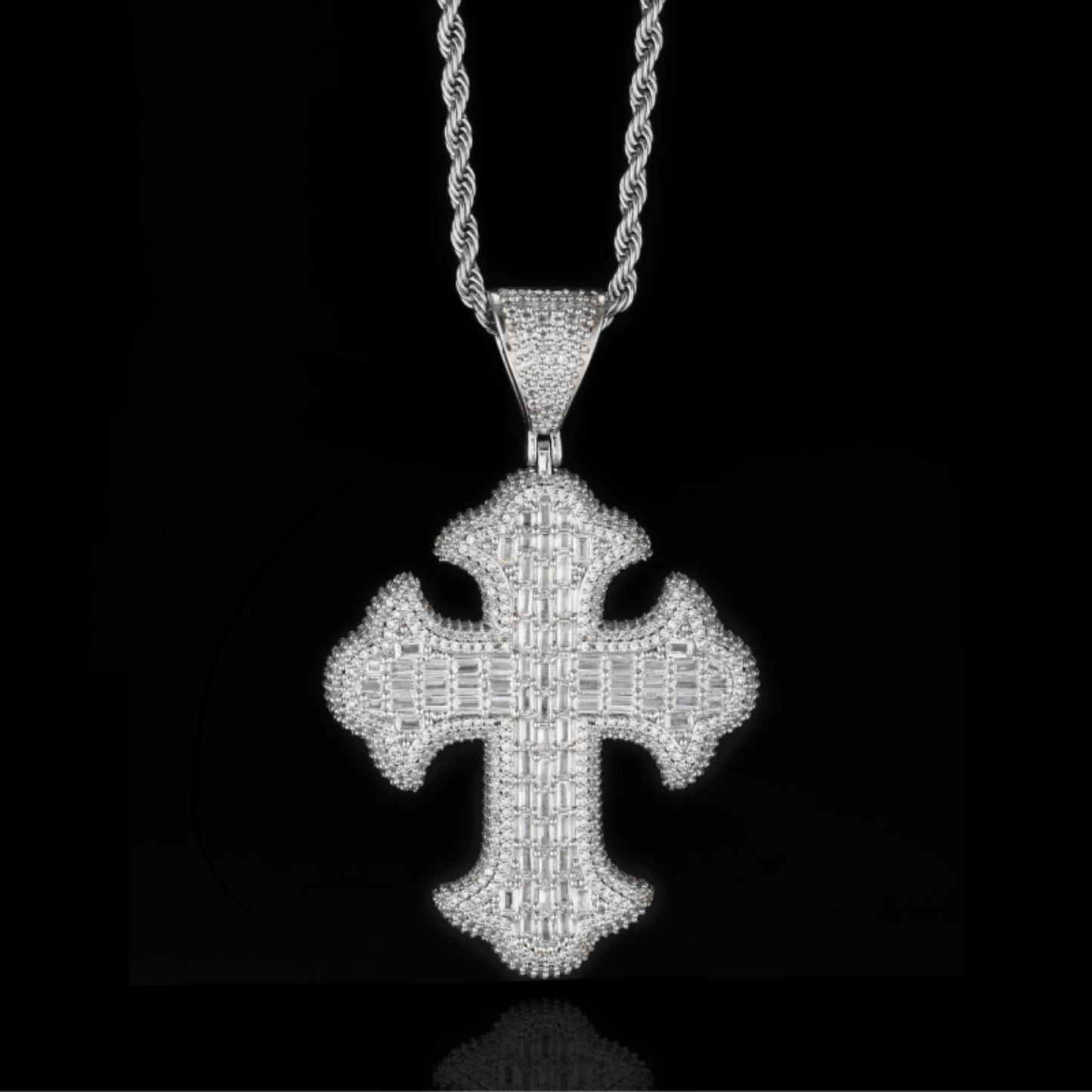 Iced Baguette Cluster Cross Pendant