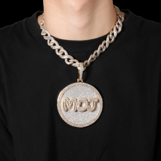 Baguette Cut Letter 3D Circle Custom Pendant