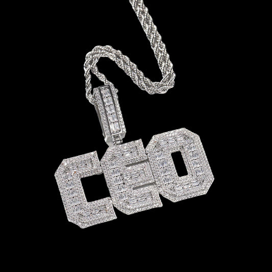 Square Buguette Custom Letter Pendant