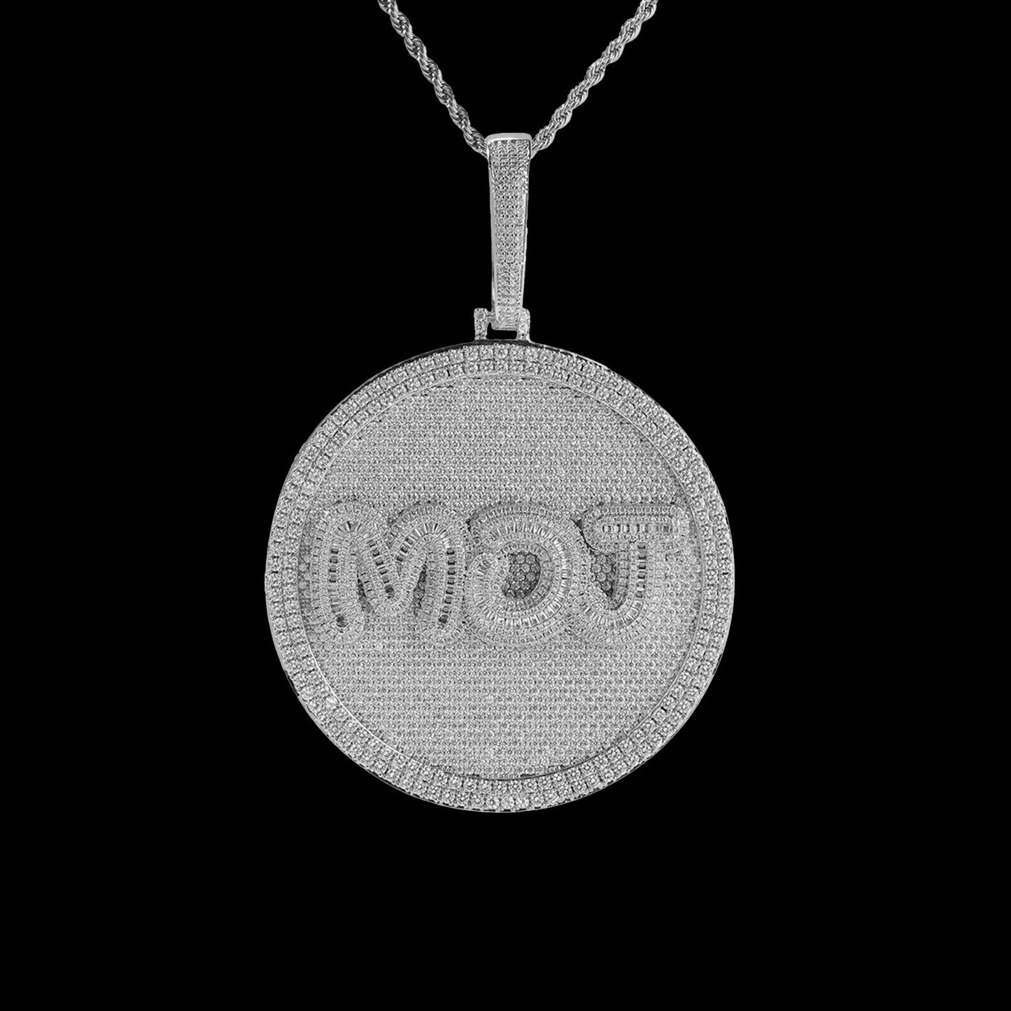Baguette Cut Letter 3D Circle Custom Pendant