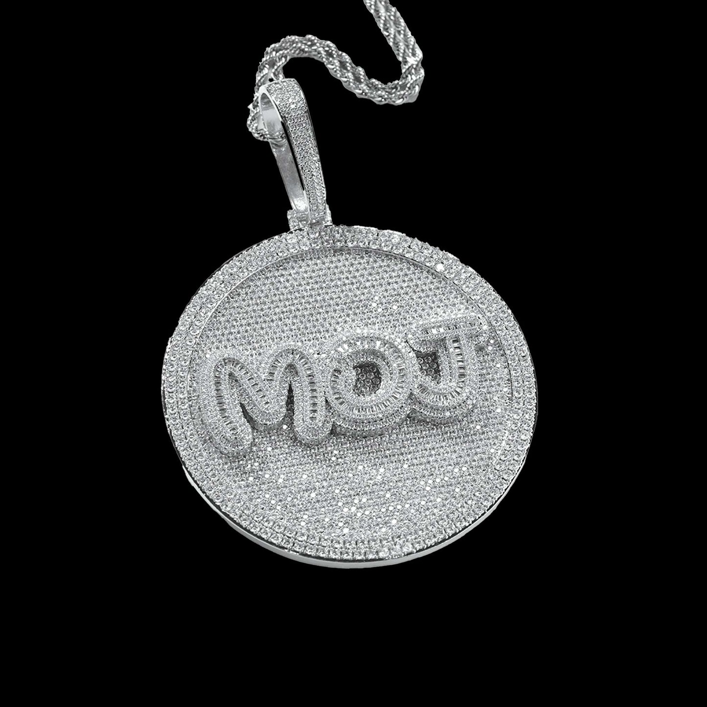Baguette Cut Letter 3D Circle Custom Pendant