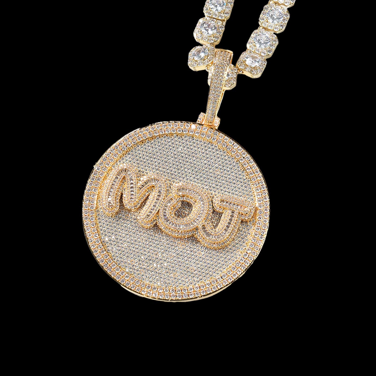 Baguette Cut Letter 3D Circle Custom Pendant