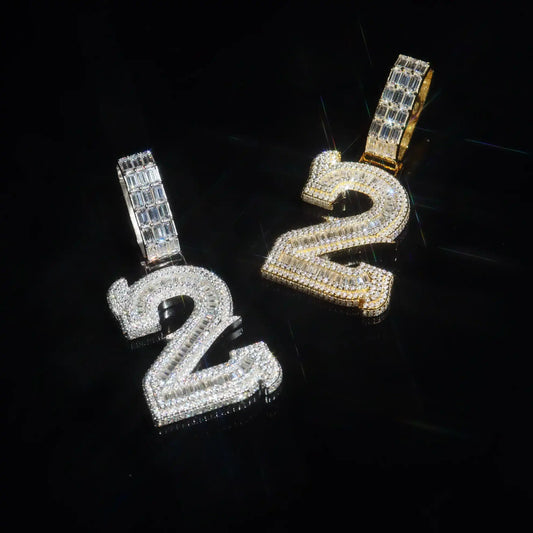 Baguette Spiked Number Custom Pendant