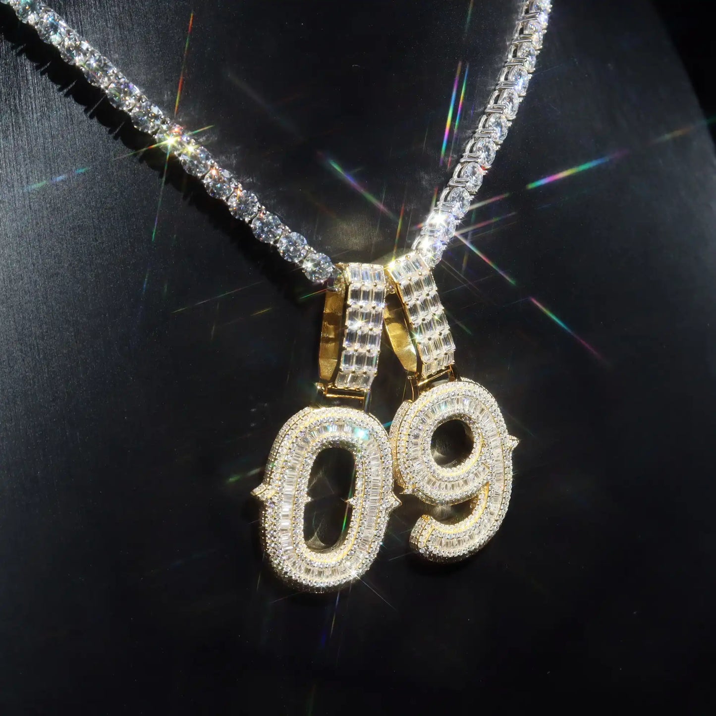 Baguette Spiked Number Custom Pendant