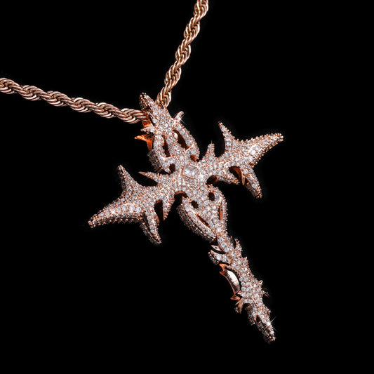 Mini Gothic Flame Cross Pendant