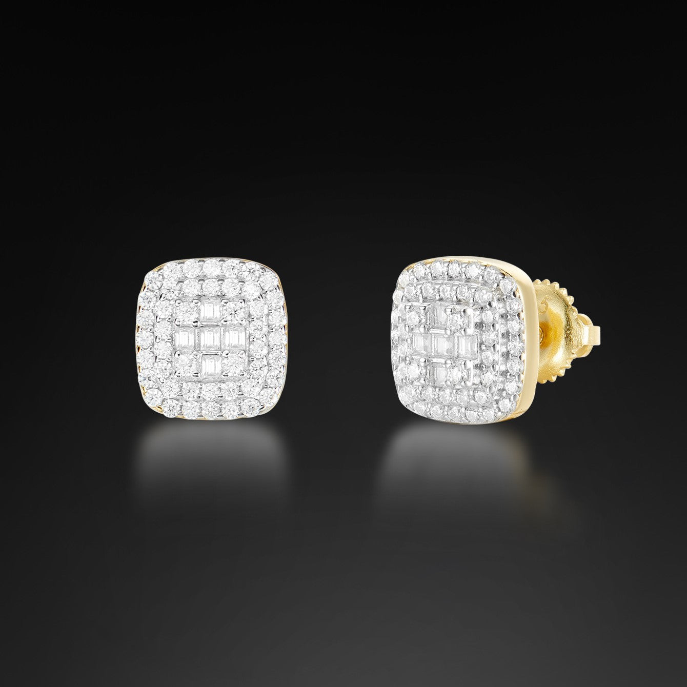 Moissanite Baguette Cross Square Stud Earring