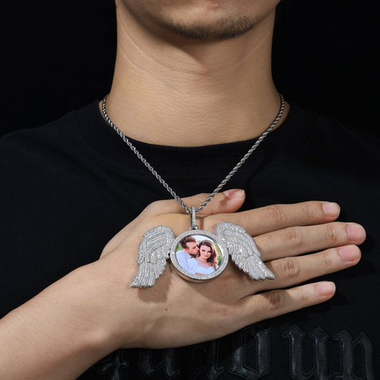 Photo With Angel Wings Custom Moissanite Pendant