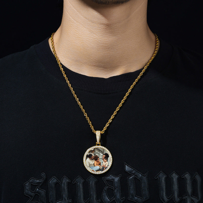 36MM Round Photo Custom Moissanite Pendant