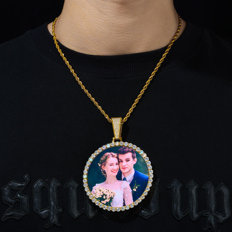 Big Round Photo Custom Moissanite Pendant