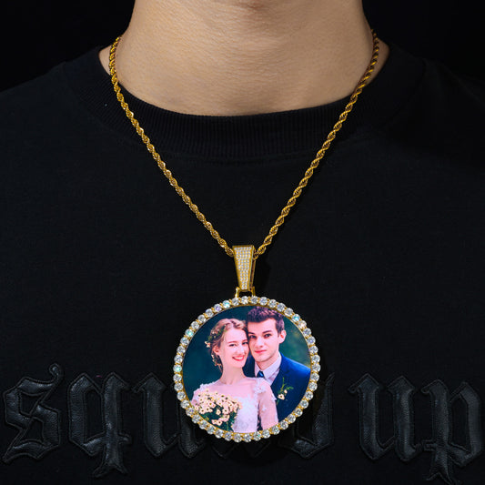 Big Round Photo Custom Moissanite Pendant