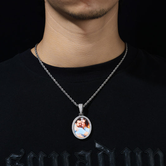 Oval Photo Custom Moissanite Pendant