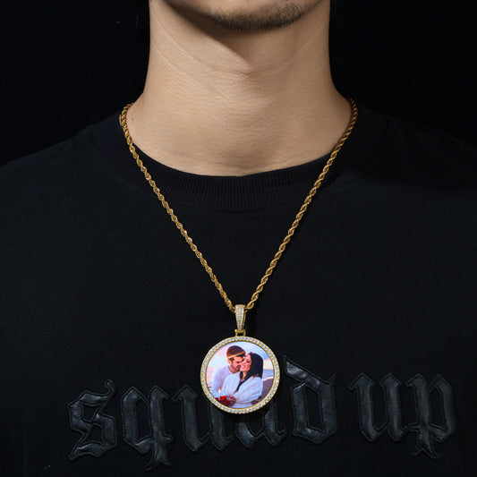 46MM Round Photo Custom Moissanite Pendant