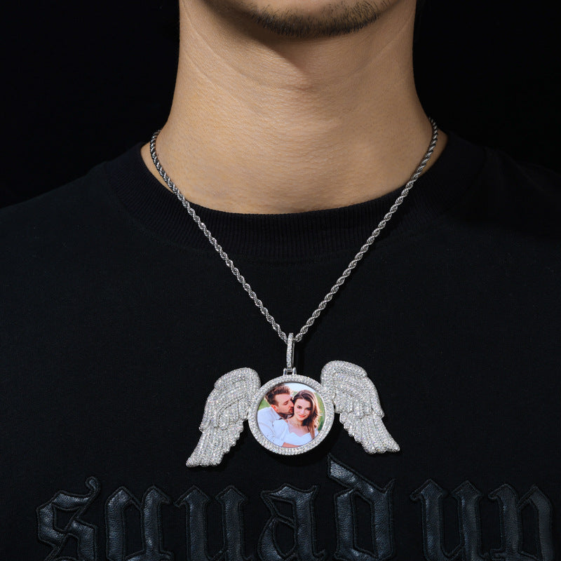 Photo With Angel Wings Custom Moissanite Pendant