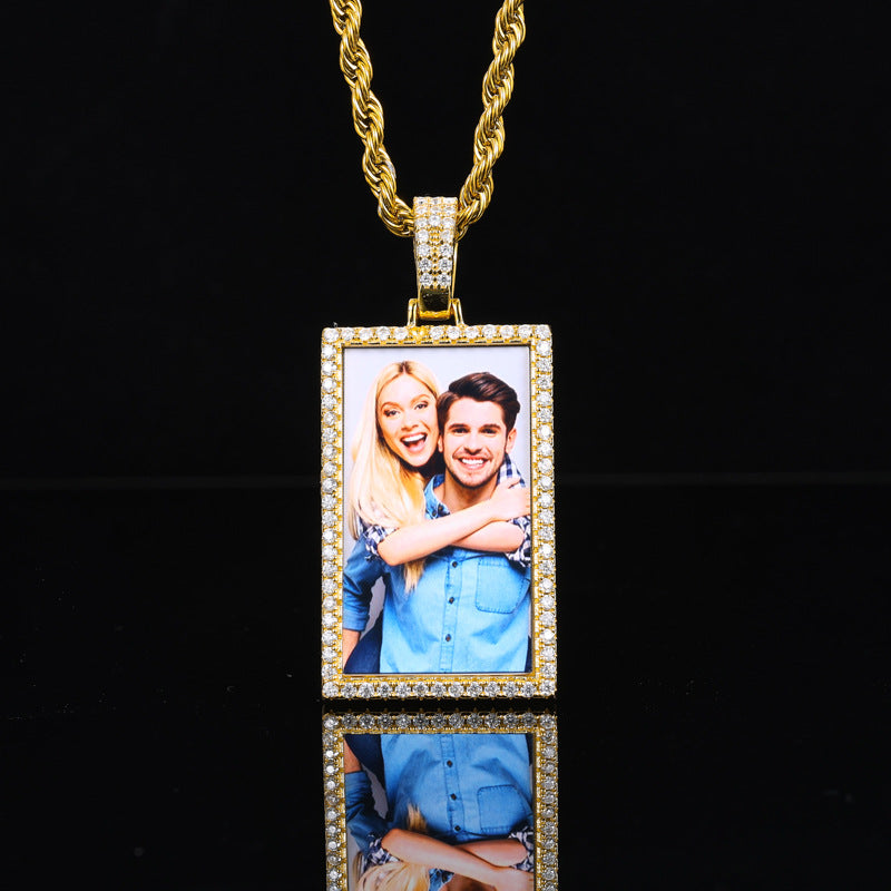 Square Photo Pendant Custom Moissanite Pendant