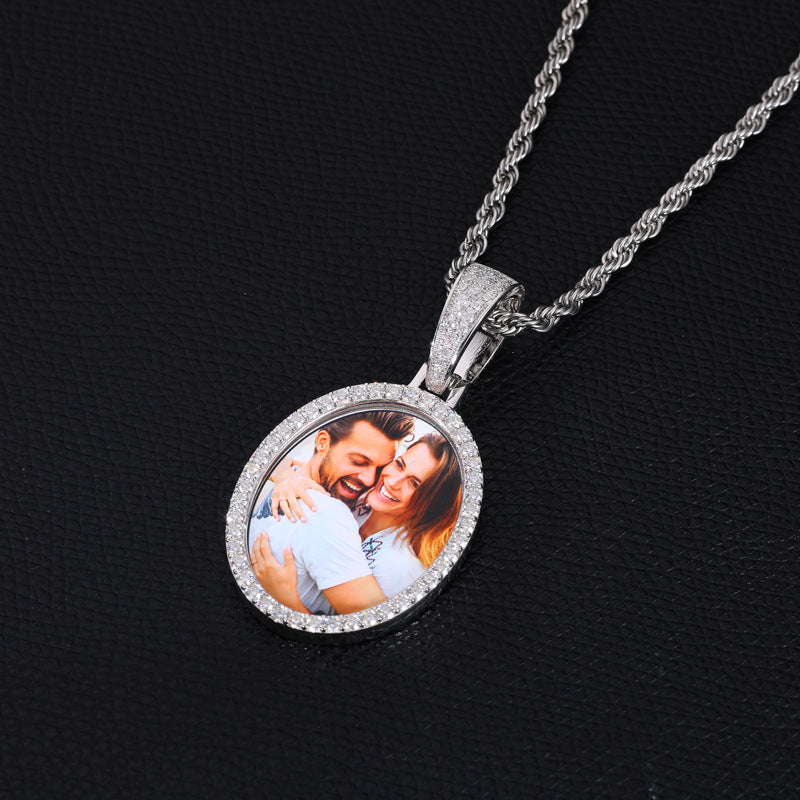 Oval Photo Custom Moissanite Pendant