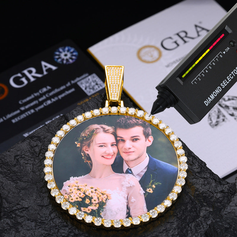 Big Round Photo Custom Moissanite Pendant