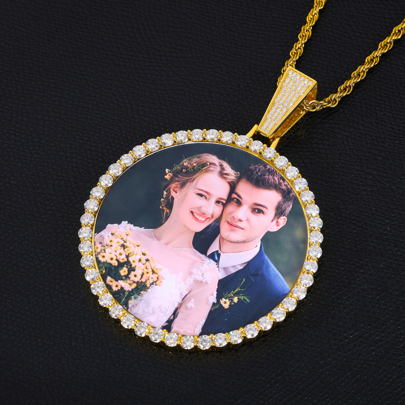 Big Round Photo Custom Moissanite Pendant