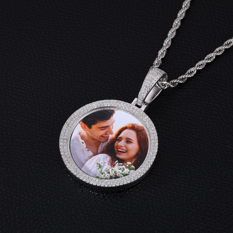 Double Row Photo Custom Moissanite Pendant