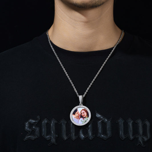 Double Row Photo Custom Moissanite Pendant