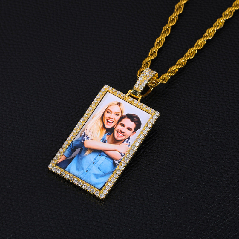 Square Photo Pendant Custom Moissanite Pendant