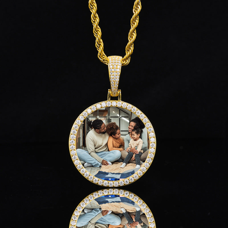 36MM Round Photo Custom Moissanite Pendant