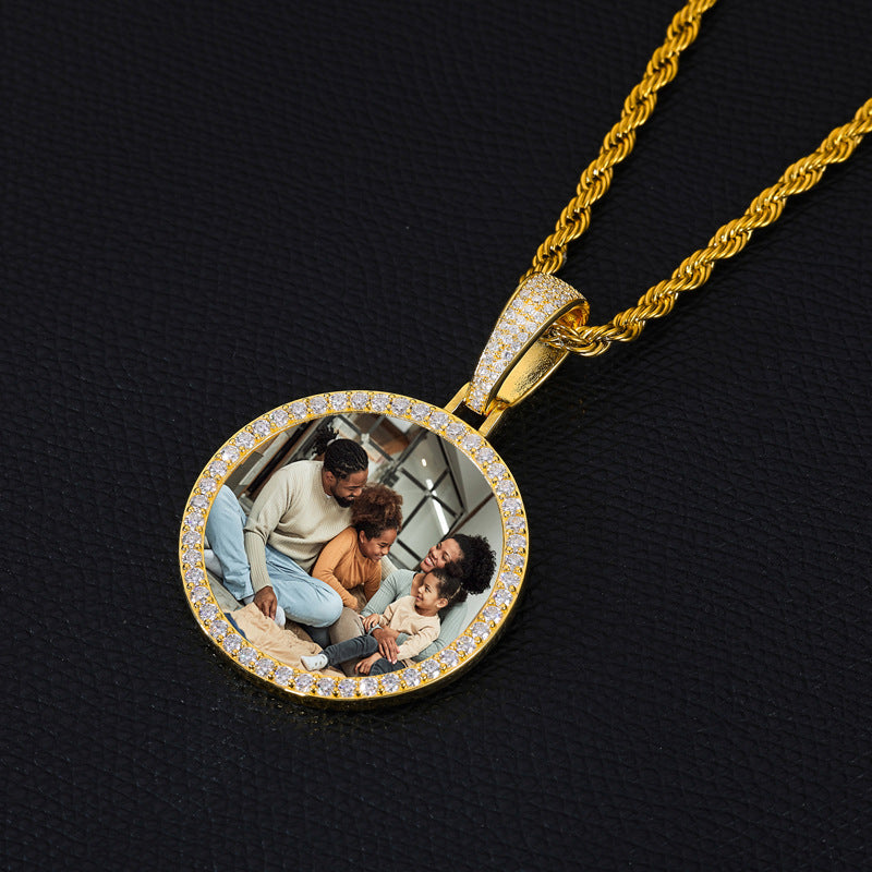 36MM Round Photo Custom Moissanite Pendant
