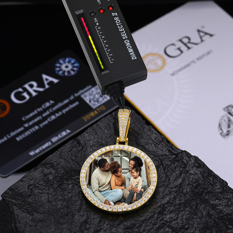 36MM Round Photo Custom Moissanite Pendant