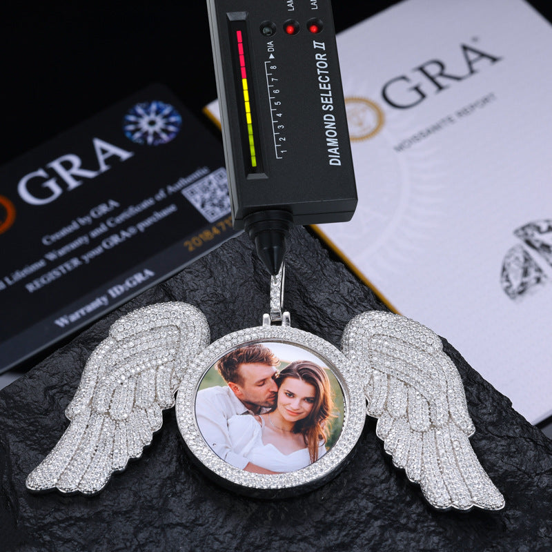 Photo With Angel Wings Custom Moissanite Pendant
