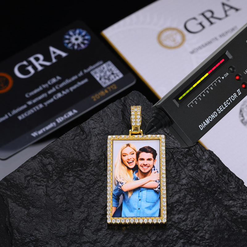 Square Photo Pendant Custom Moissanite Pendant