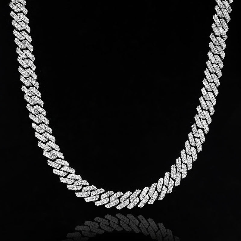 S925 Moissanite 12MM Prong Cuban Chain