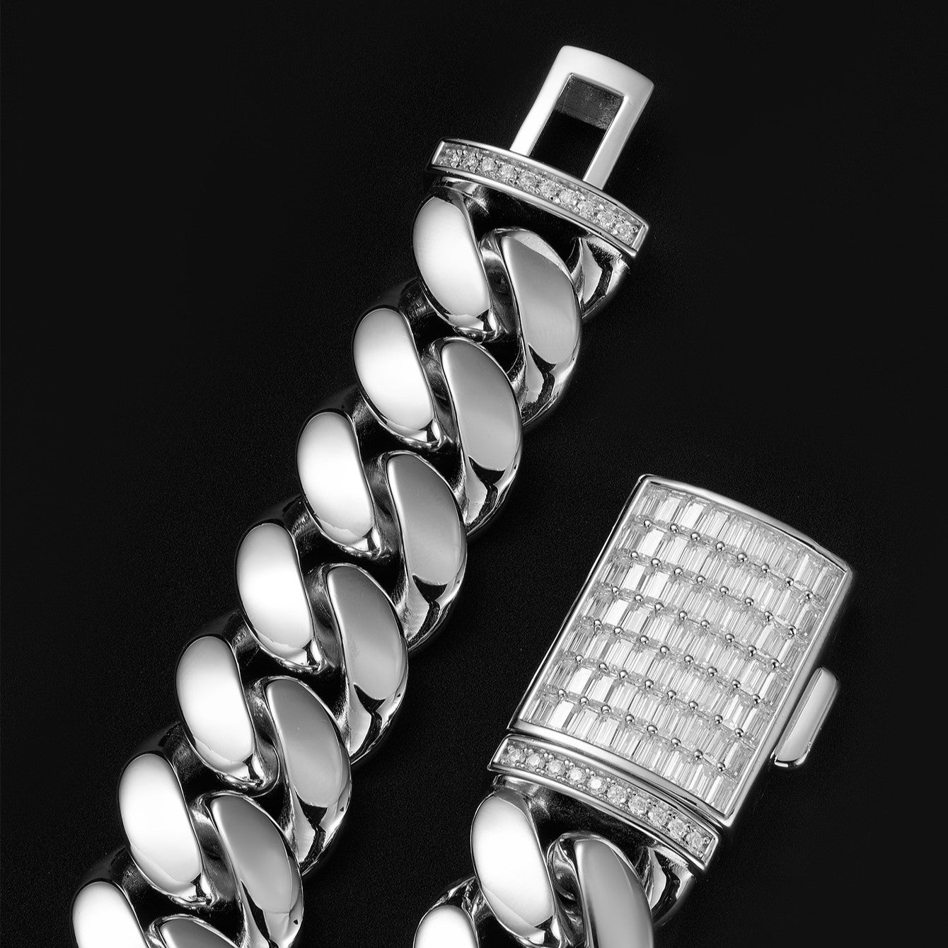 Moissanite Baguette Clasp Prong Miami Cuban Bracelet