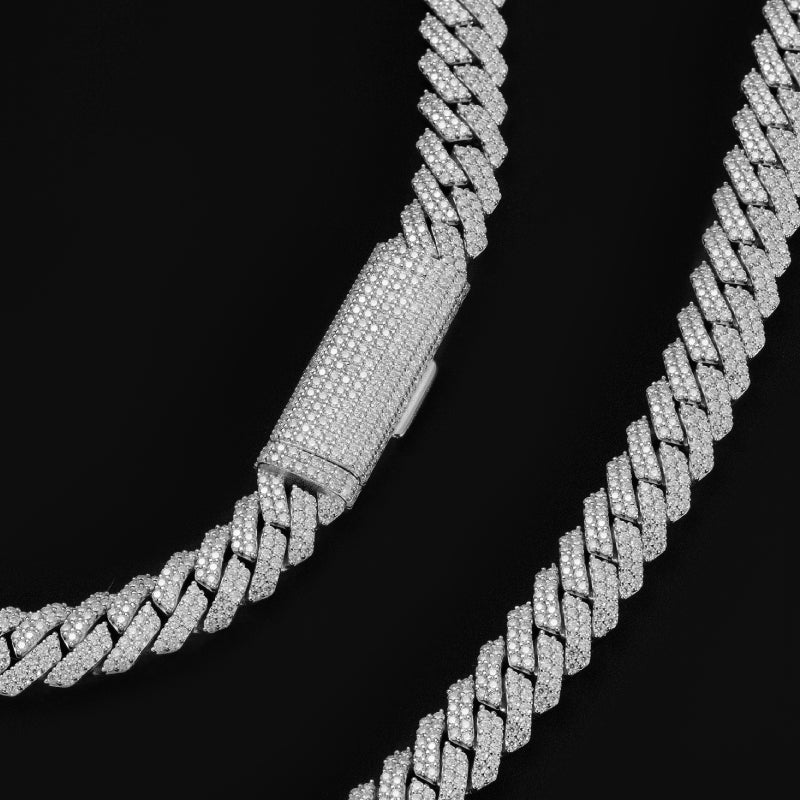 S925 Moissanite 12MM Prong Cuban Chain