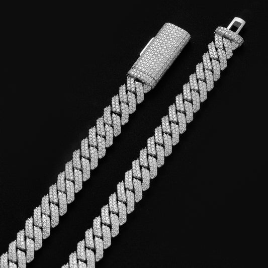 S925 Moissanite 12MM Prong Cuban Chain