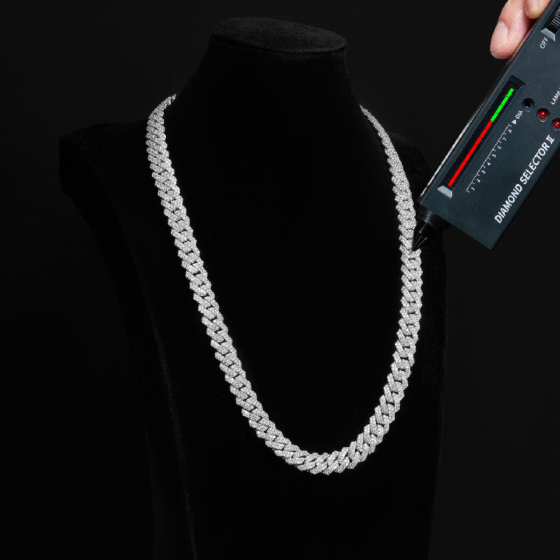 S925 Moissanite 12MM Prong Cuban Chain