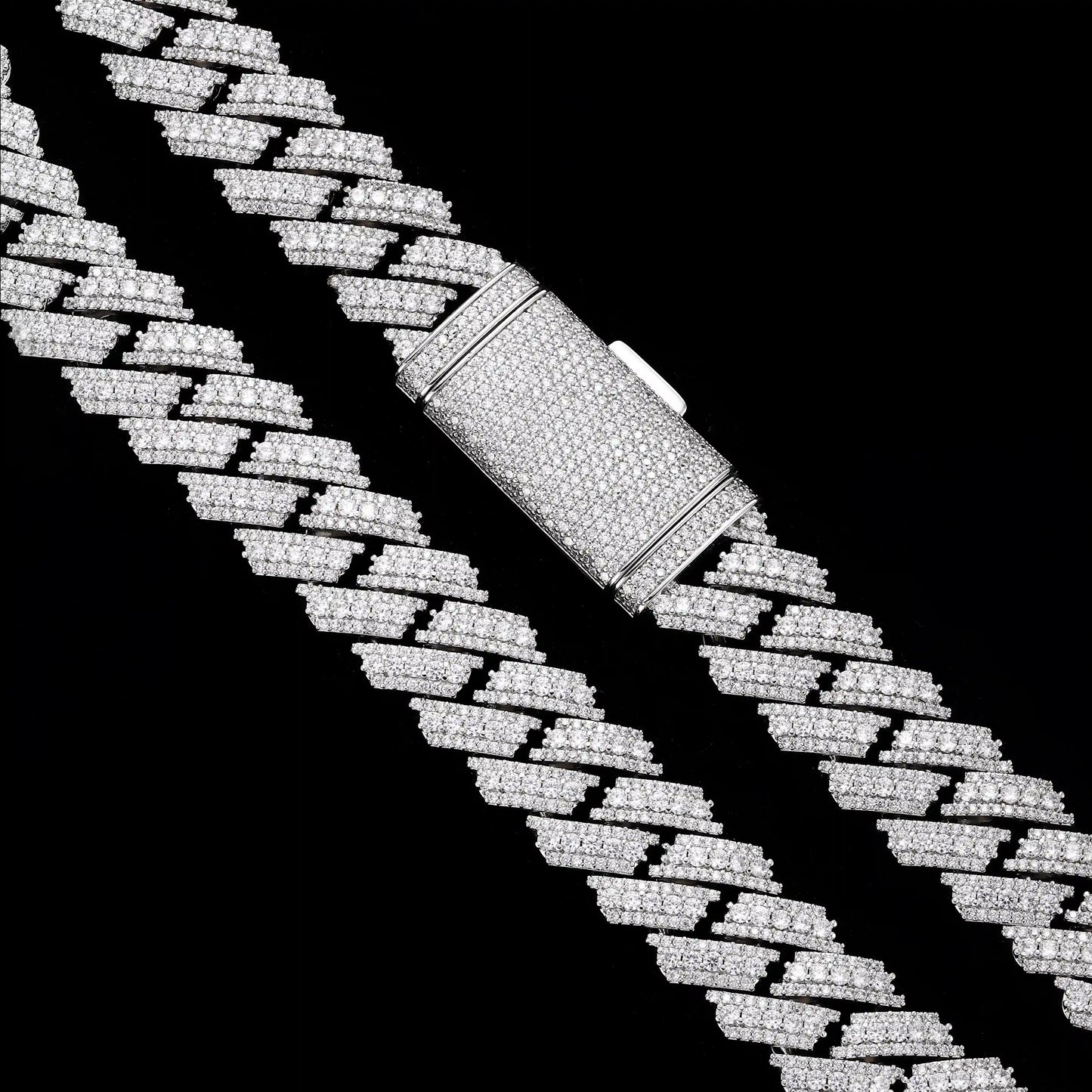 20MM Mixed Size Moissanite Prong Cuban Chain