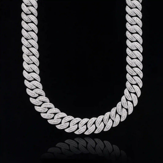 S925 Moissanite 18MM Princess Cut Cuban Chain