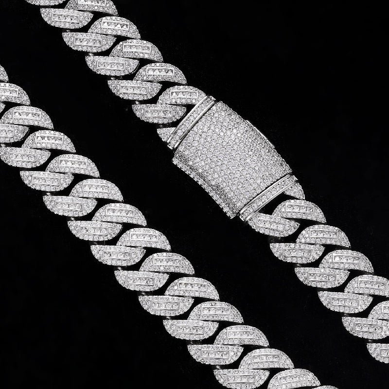 S925 Moissanite 18MM Princess Cut Cuban Chain