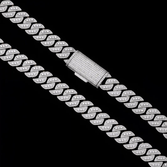 S925 Moissanite Halo Prong Cuban Chain