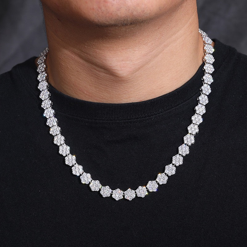 S925 Moissanite 9MM Cluster Tennis Chain